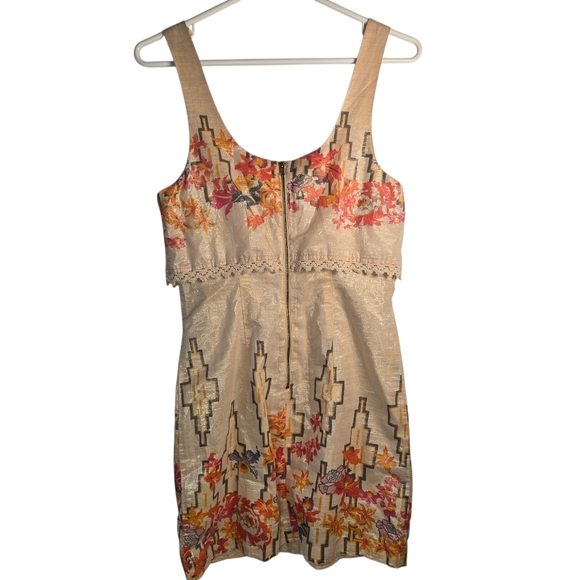 Free People Floral "The Big Bang" Metallic Aztec Mini Sleeveless Dress Size 6/Sm - Picture 4 of 16